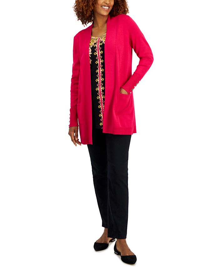 JM Collection Women s Button Sleeve Flyaway Cardigan Short Sleeve