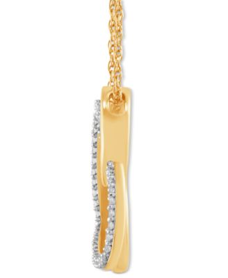 Diamond Diagonal Double Heart Pendant Necklace (1/4 ct. t.w.) in Sterling Silver & 14k Gold-Plate, 16" + 2" extender