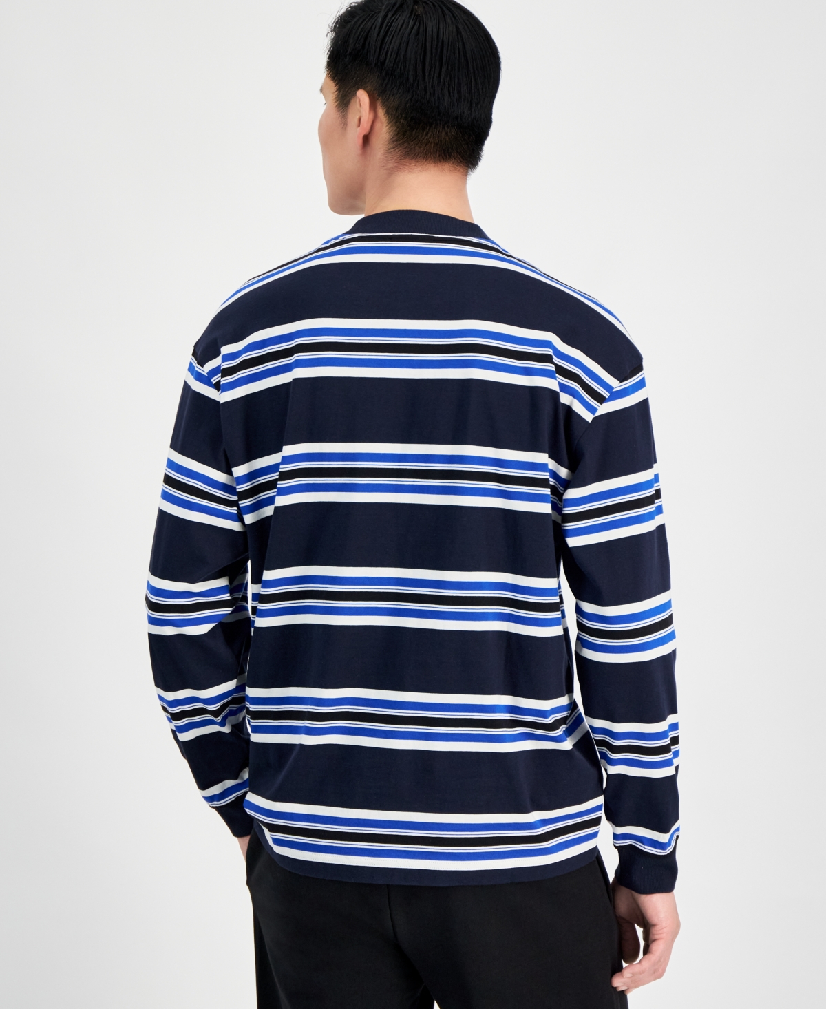 Shop Hugo By  Boss Men's Oversized-fit Stripe Long-sleeve T-shirt In Dark Blue