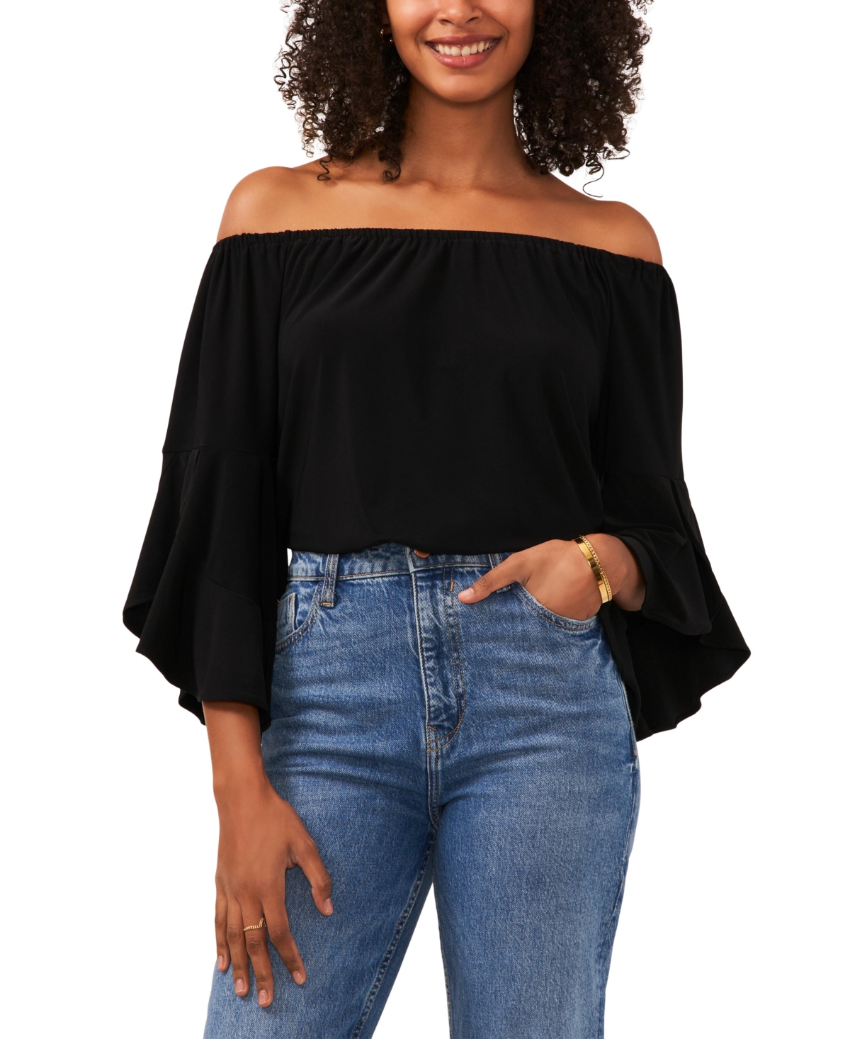 VINCE CAMUTO WOMEN'S OFF THE SHOULDER FLUTTER SLEEVE WOVEN TOP