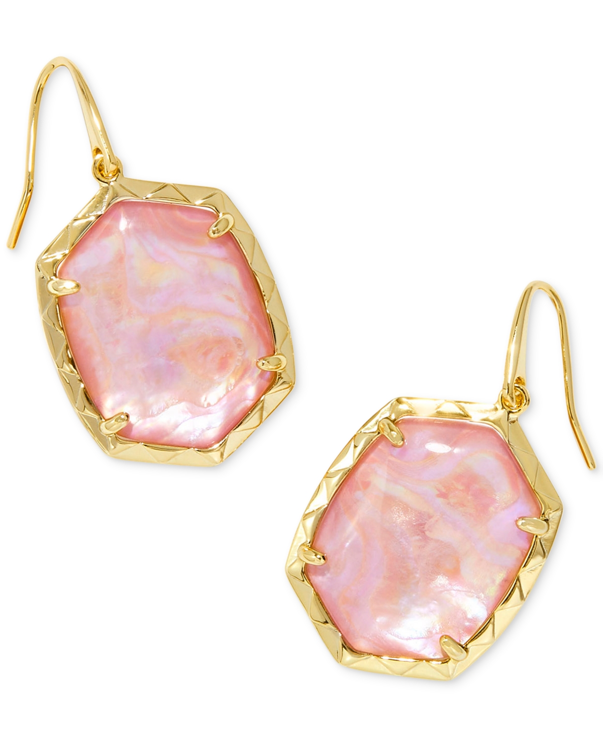 14k Gold-Plated Stone Drop Earrings - Coral Pink Mother Of Pearl