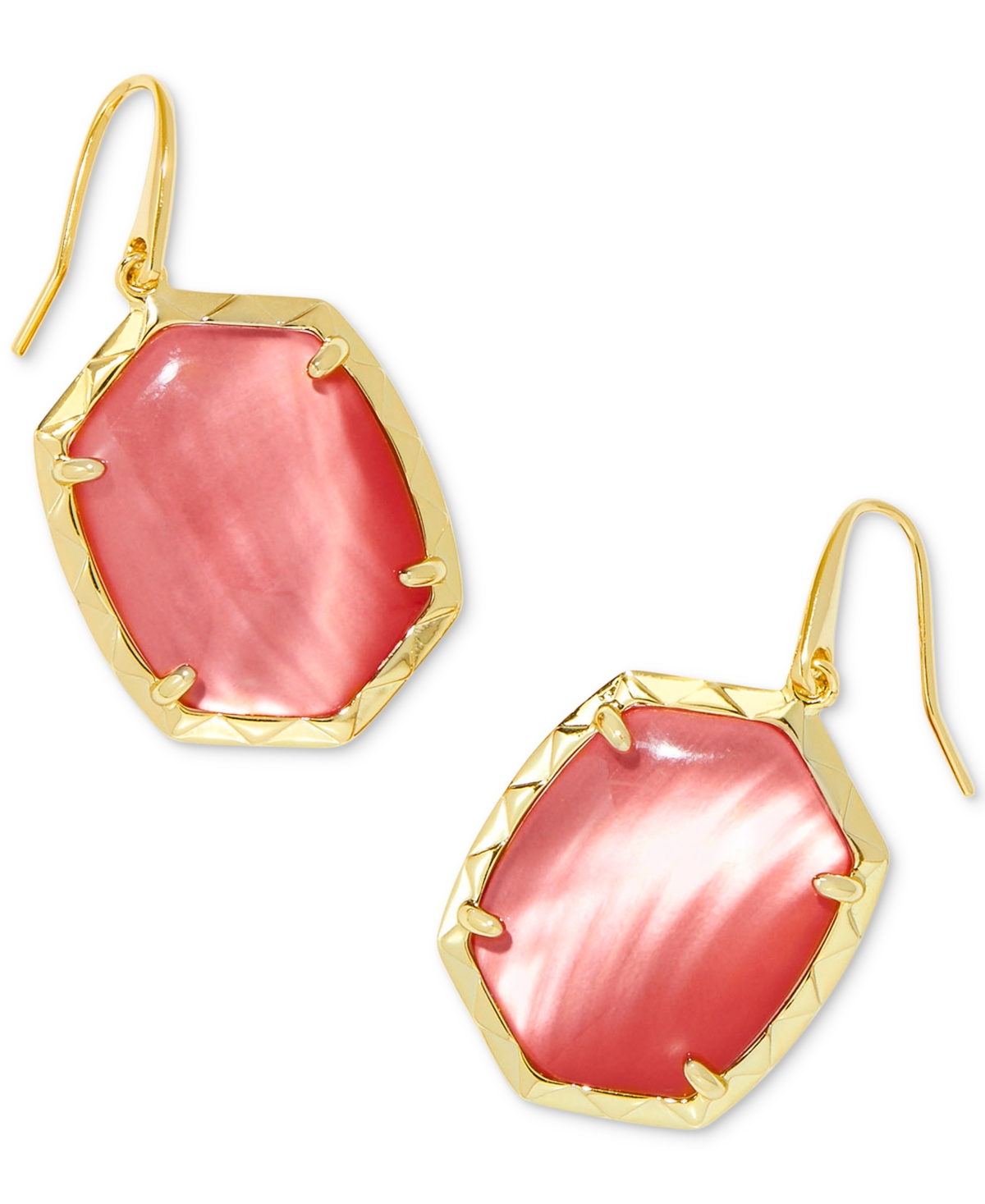 Shop Kendra Scott 14k Gold-plated Stone Drop Earrings In Coral Pink Mother Of Pearl