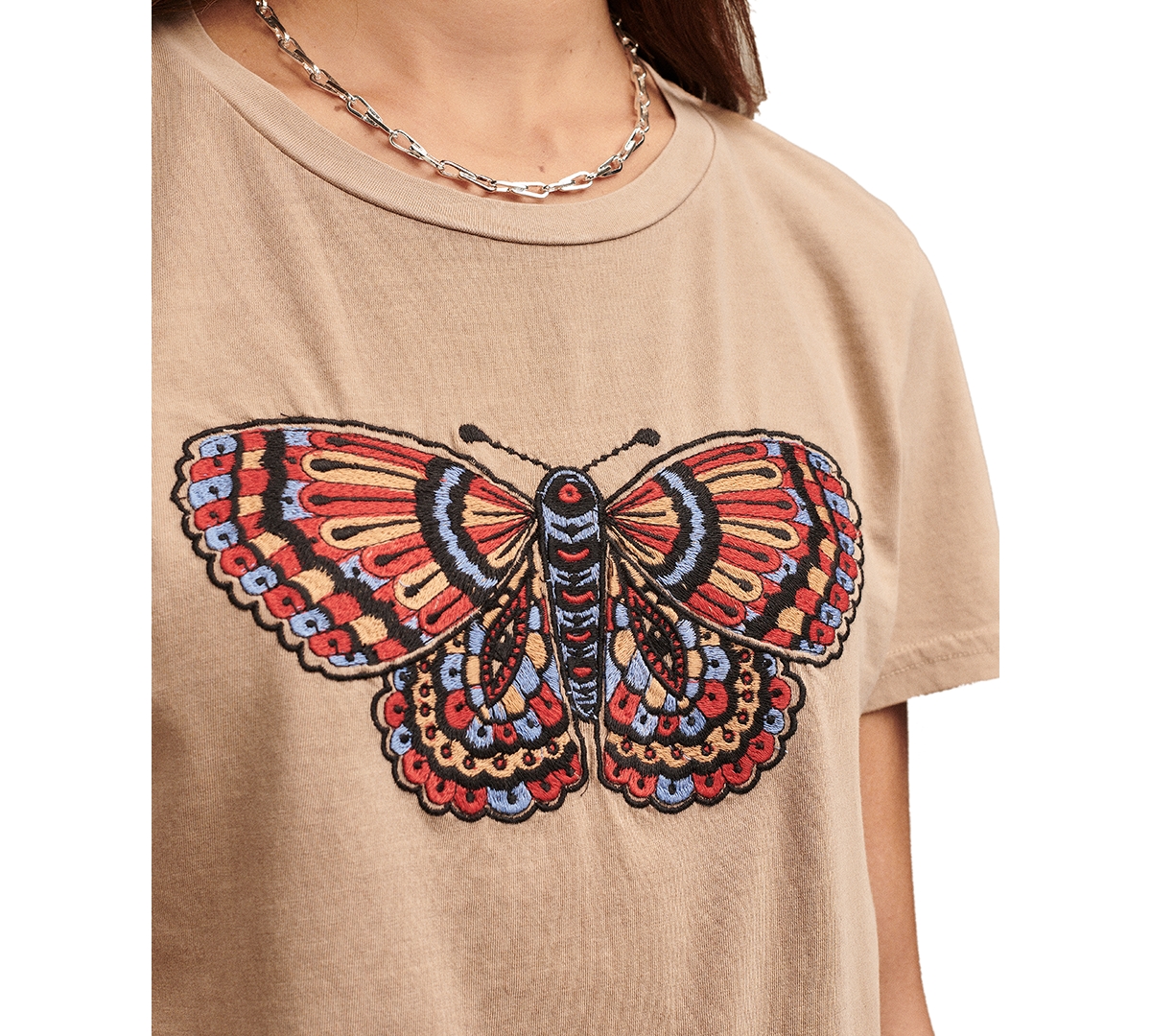 Shop Lucky Brand Women's Multi-color-butterfly-graphic Classic Cotton T-shirt In Light Taupe