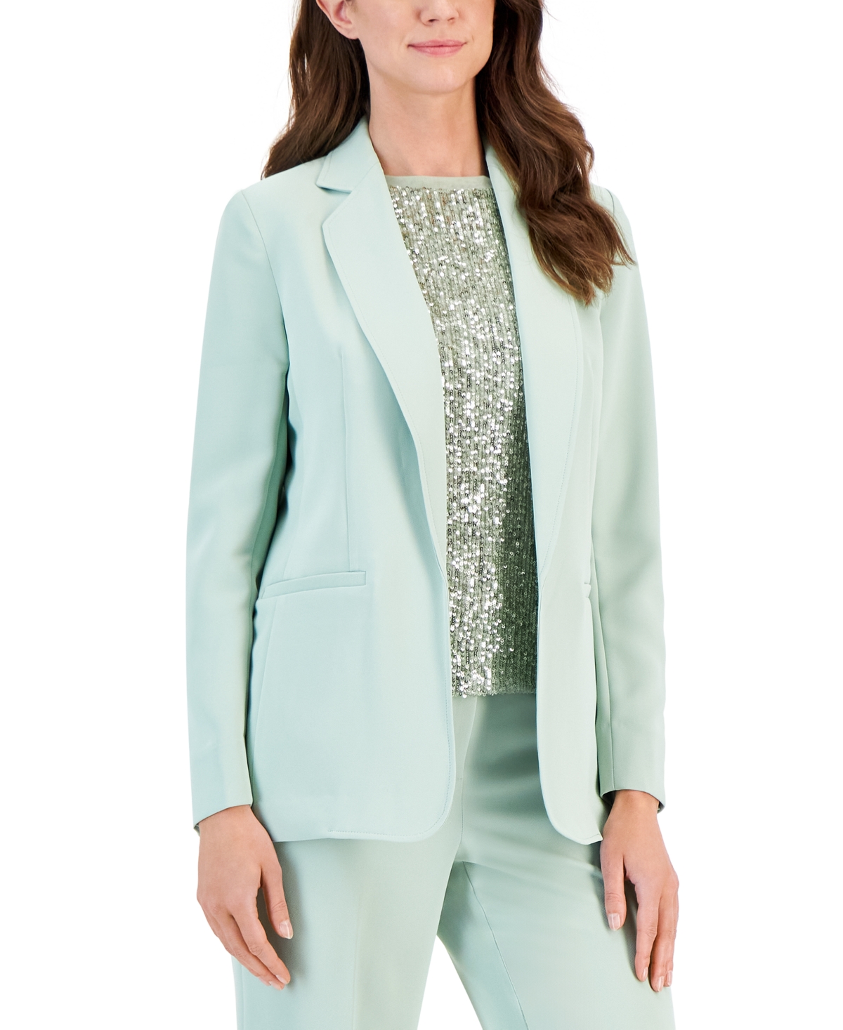 Anne Klein Women's Solid Open-front Notched-collar Jacket In Jade Stone