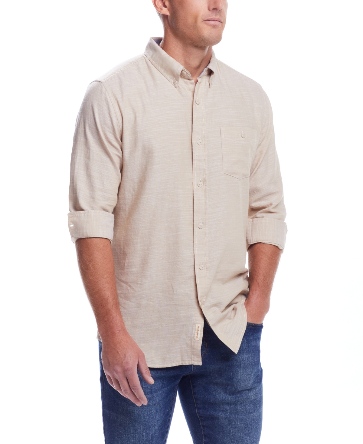 Weatherproof Vintage Men's Long Sleeve Solid Cotton Twill Shirt In Starfish
