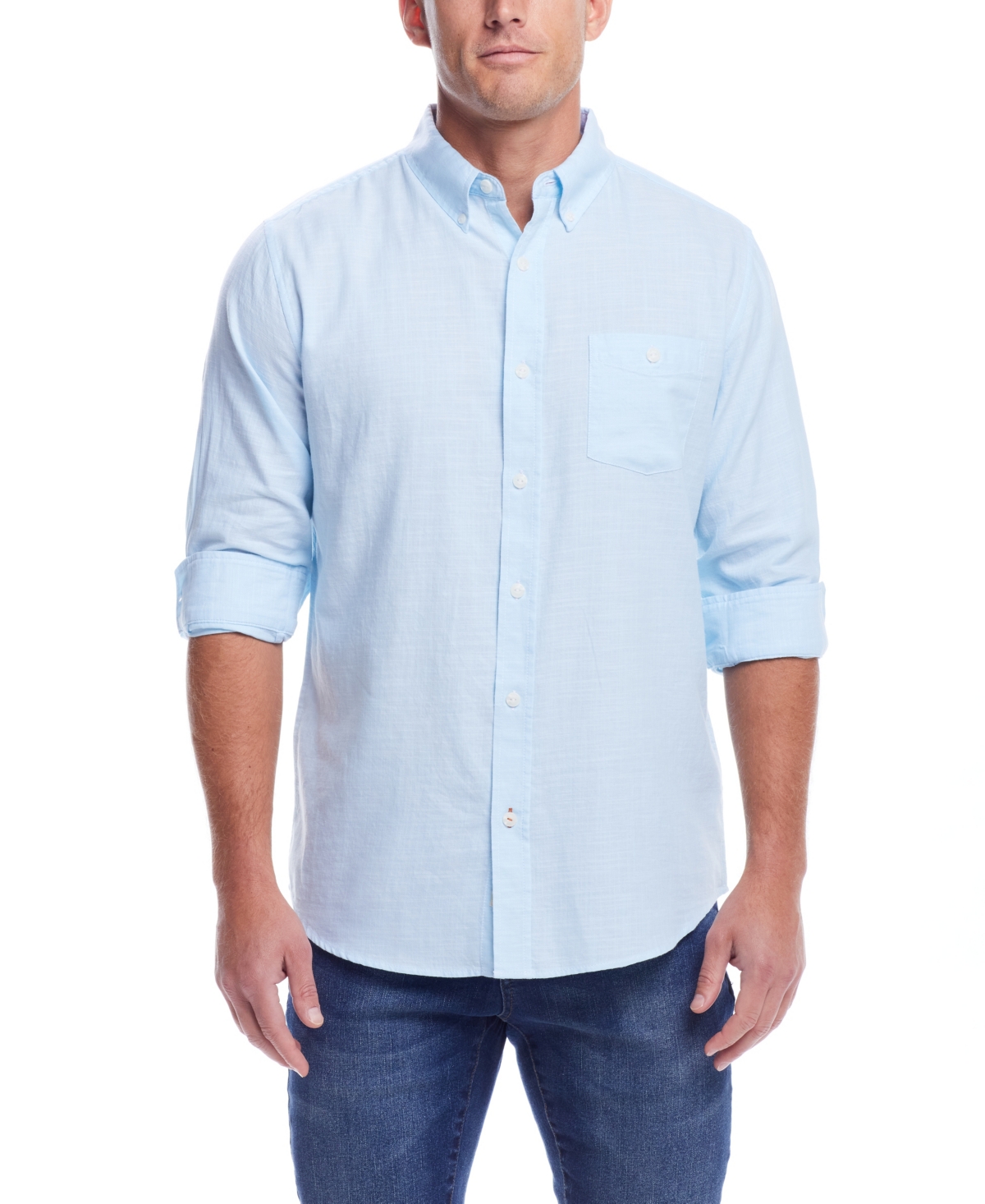 Weatherproof Vintage Men's Long Sleeve Solid Cotton Twill Shirt In Crystal Blue