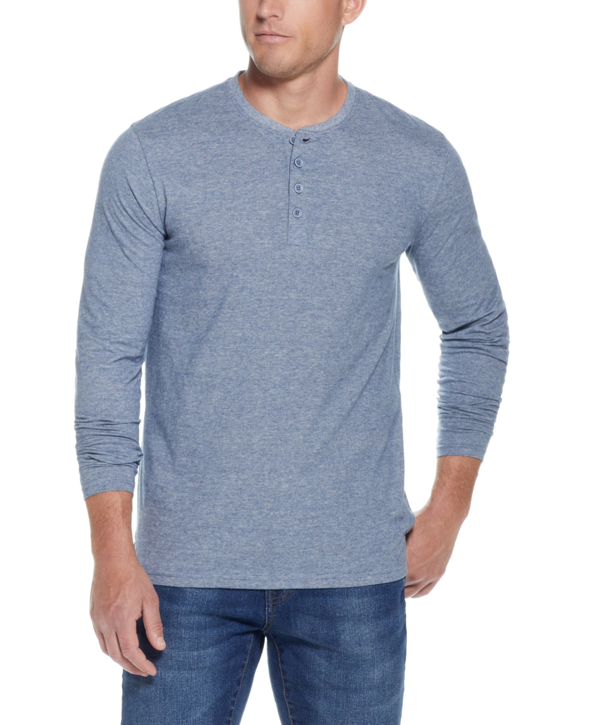 Men's Long Sleeve Sueded Microstripe Henley T-shirt - Lt Blue