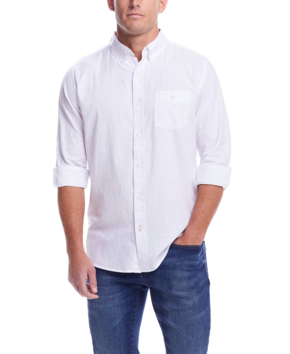 Weatherproof Vintage Men's Long Sleeve Solid Cotton Twill Shirt In White