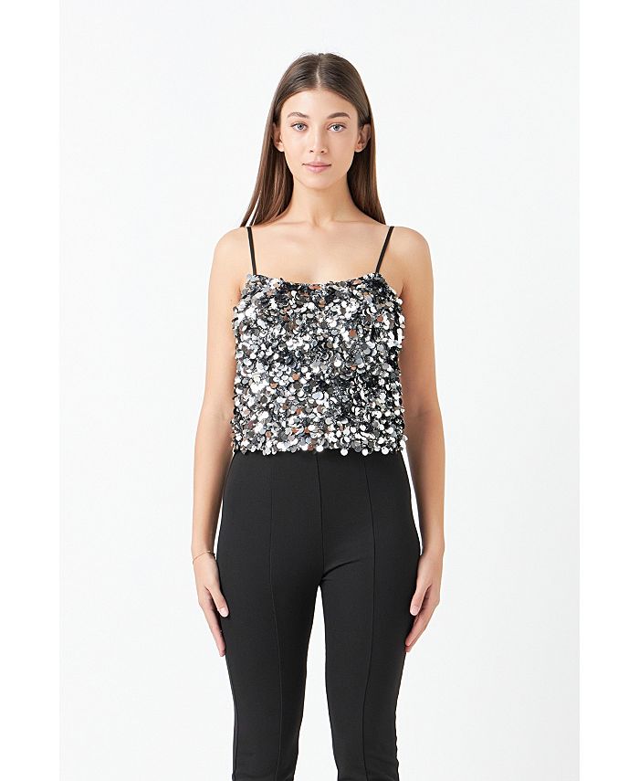 macy's black sequin top