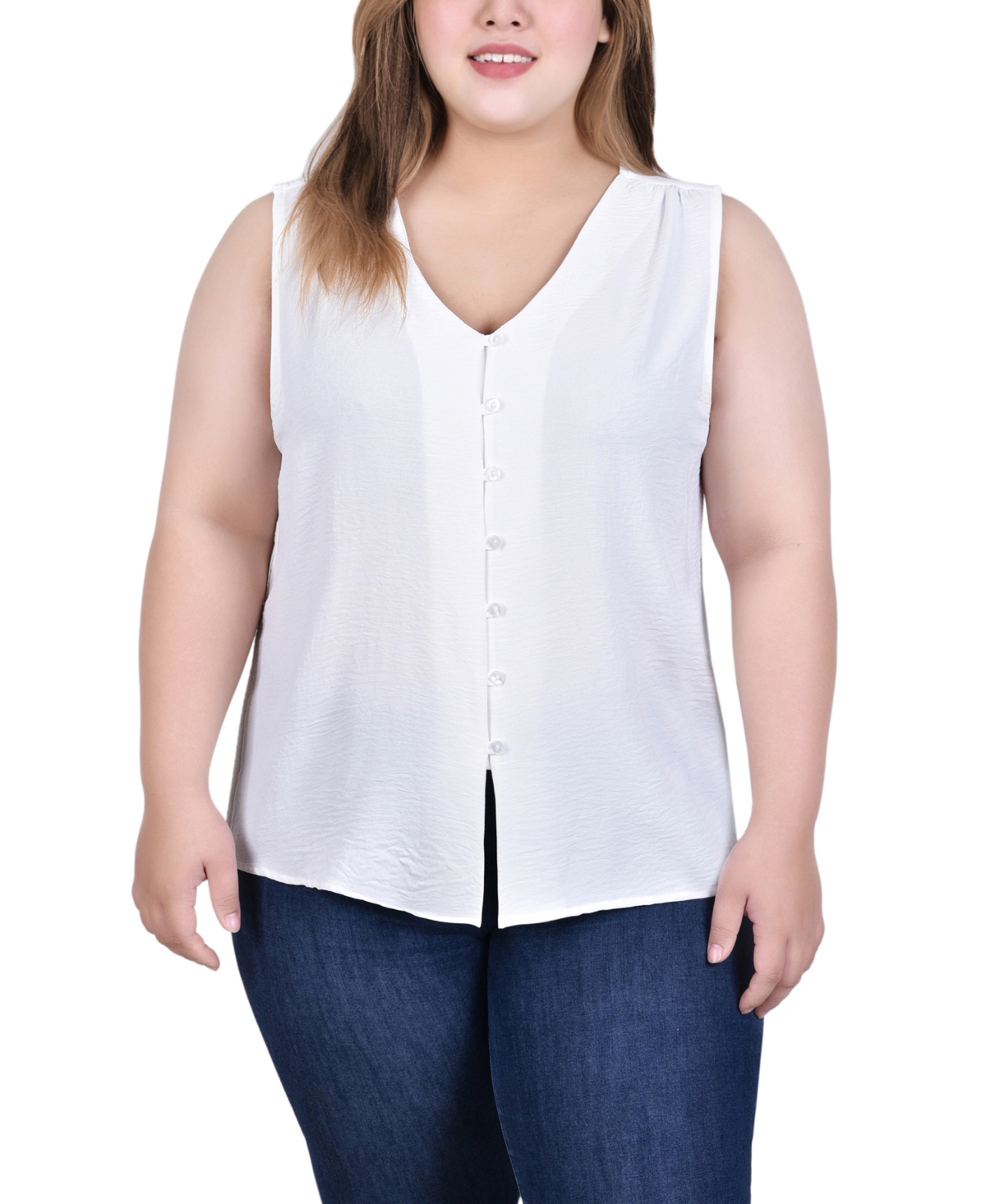 Ny Collection Plus Size Sleeveless Button-front Blouse In Ivory