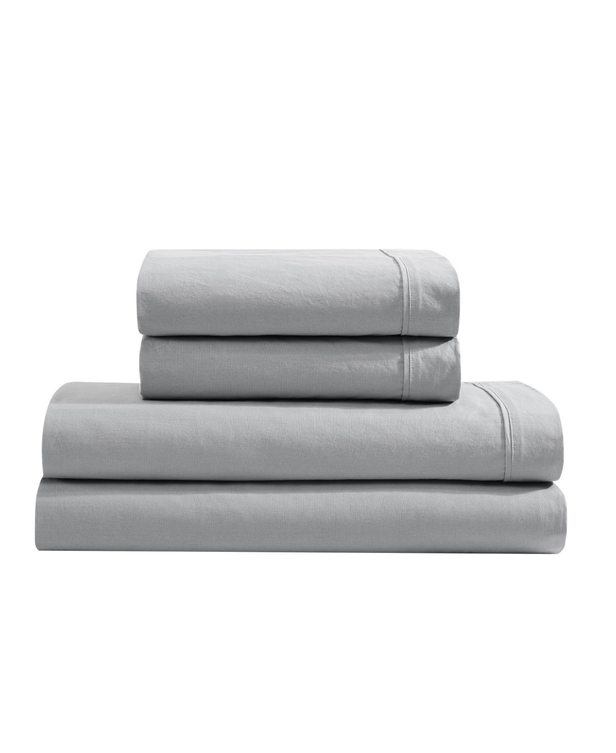 Shop Calvin Klein Washed Percale Cotton Solid 4 Piece Sheet Set, King In Gray,blue