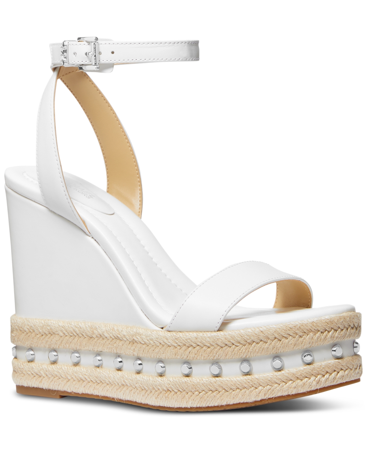 Shop Michael Kors Michael  Mmk Leighton Ankle-strap Espadrille Platform Wedge Sandals In Optic White