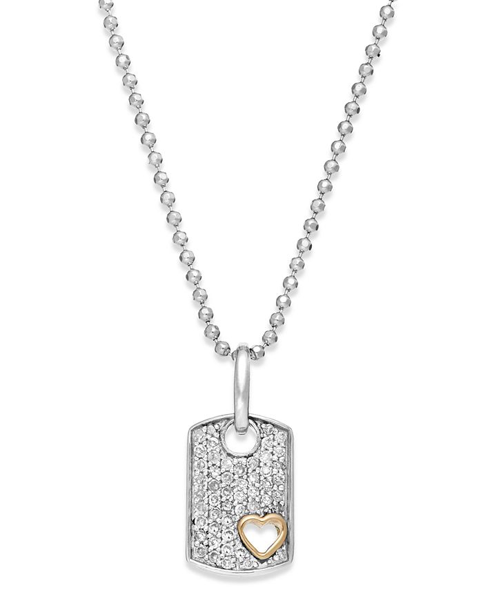 Macy's Diamond Heart Dog Tag Pendant Necklace in Sterling Silver and