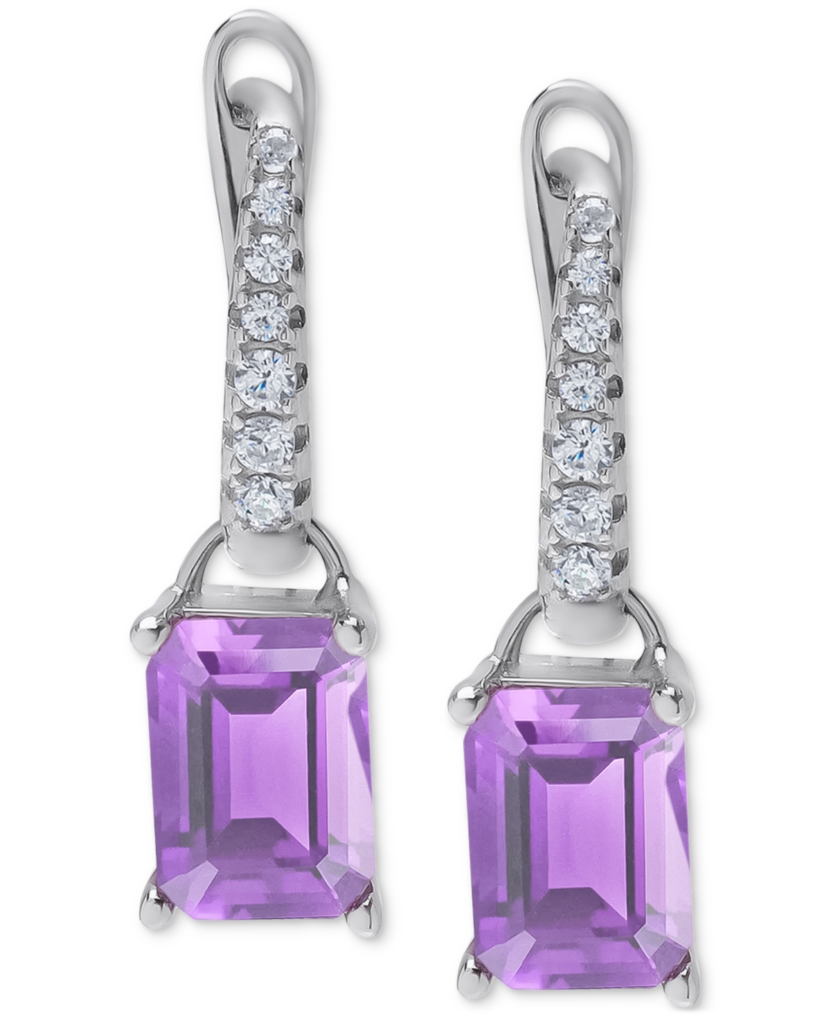 (2 ct. t.w.) & Lab-Grown White Sapphire (1/8 ct. t.w.) Leverback Drop Earrings in Sterling Silver - Amethyst