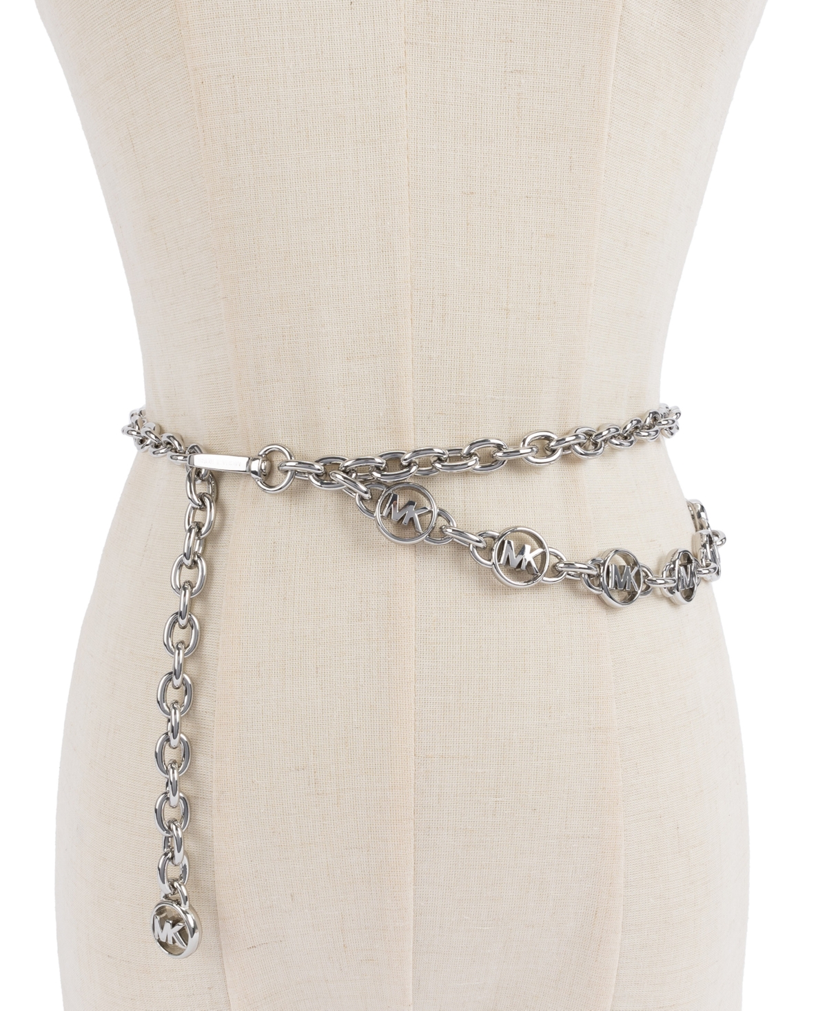 Michael Kors Michael  Women's Logo Charm Chain Belt In Silver