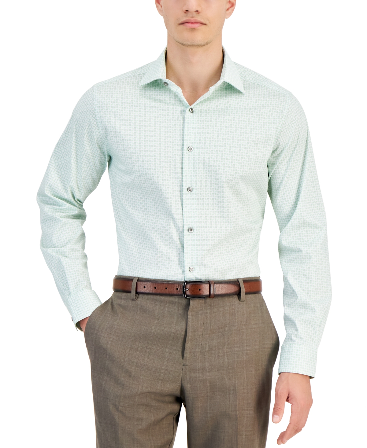 Men's Geo-Print Dress Shirt, Created for Macy's - Green White