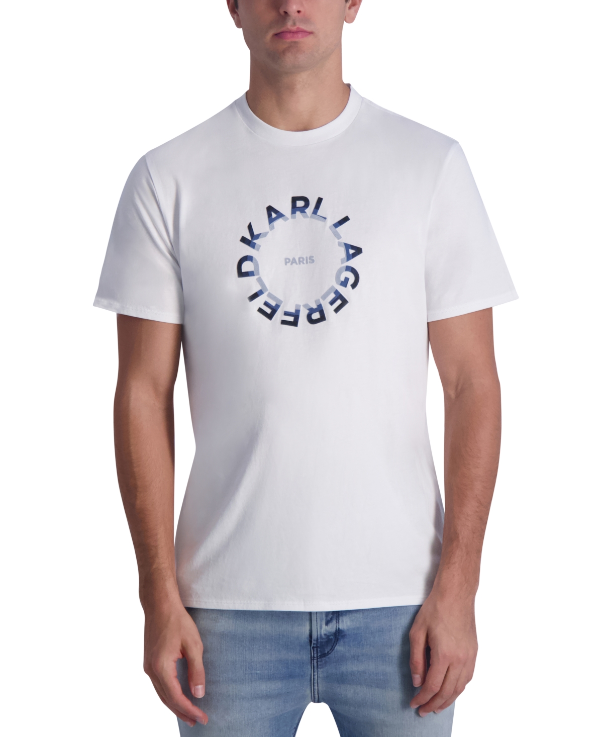 Shop Karl Lagerfeld Men's Flocked Circle Logo Graphic T-shirt In White