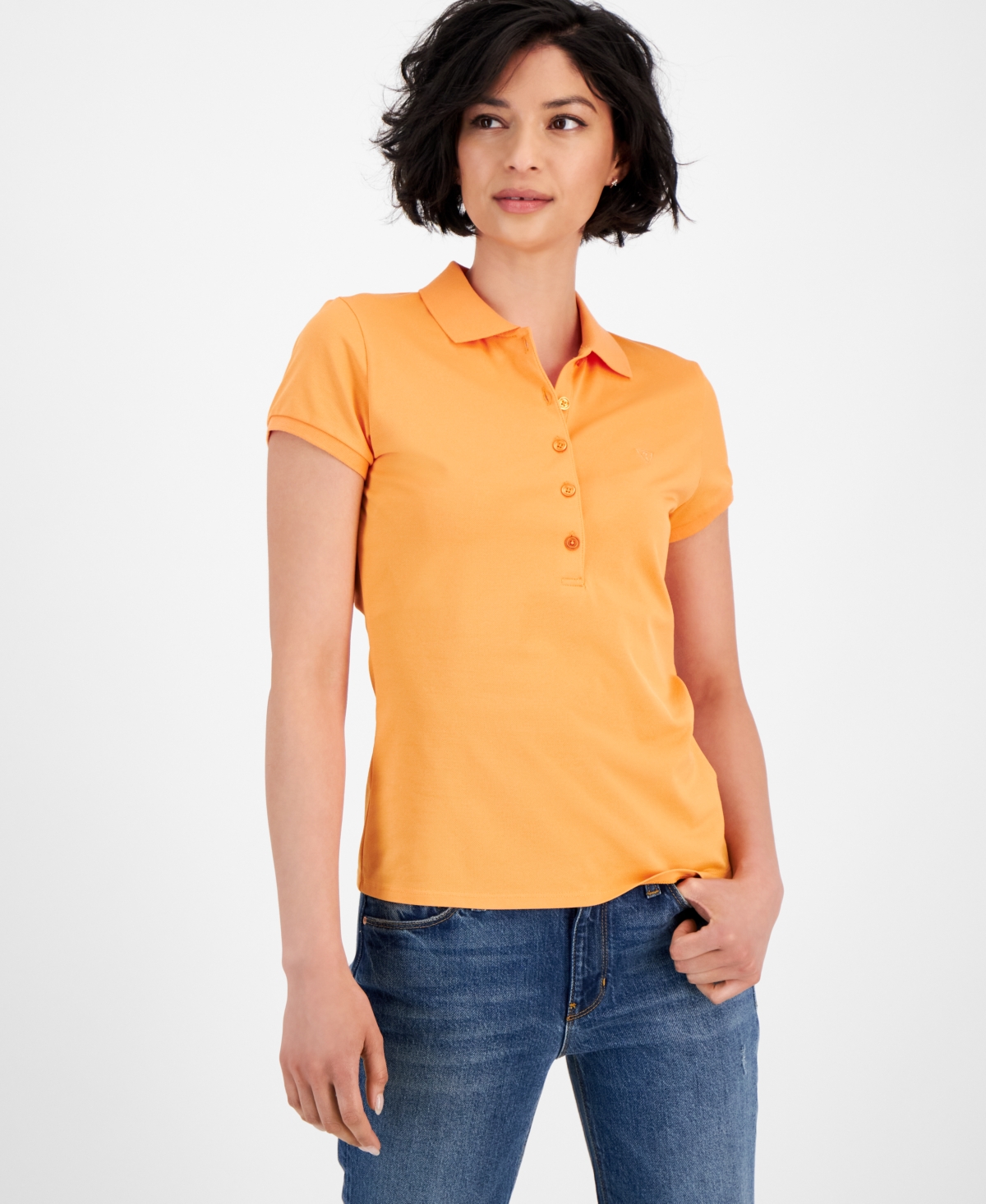 Shop Guess Women's Short-sleeve Polo Shirt In Sun Stone