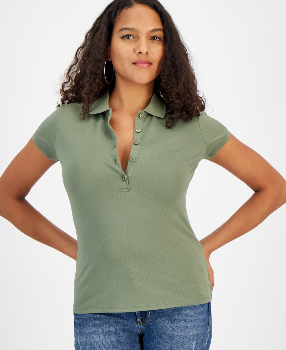 Shop Guess Women's Short-sleeve Polo Shirt In Lichen Leaf Green