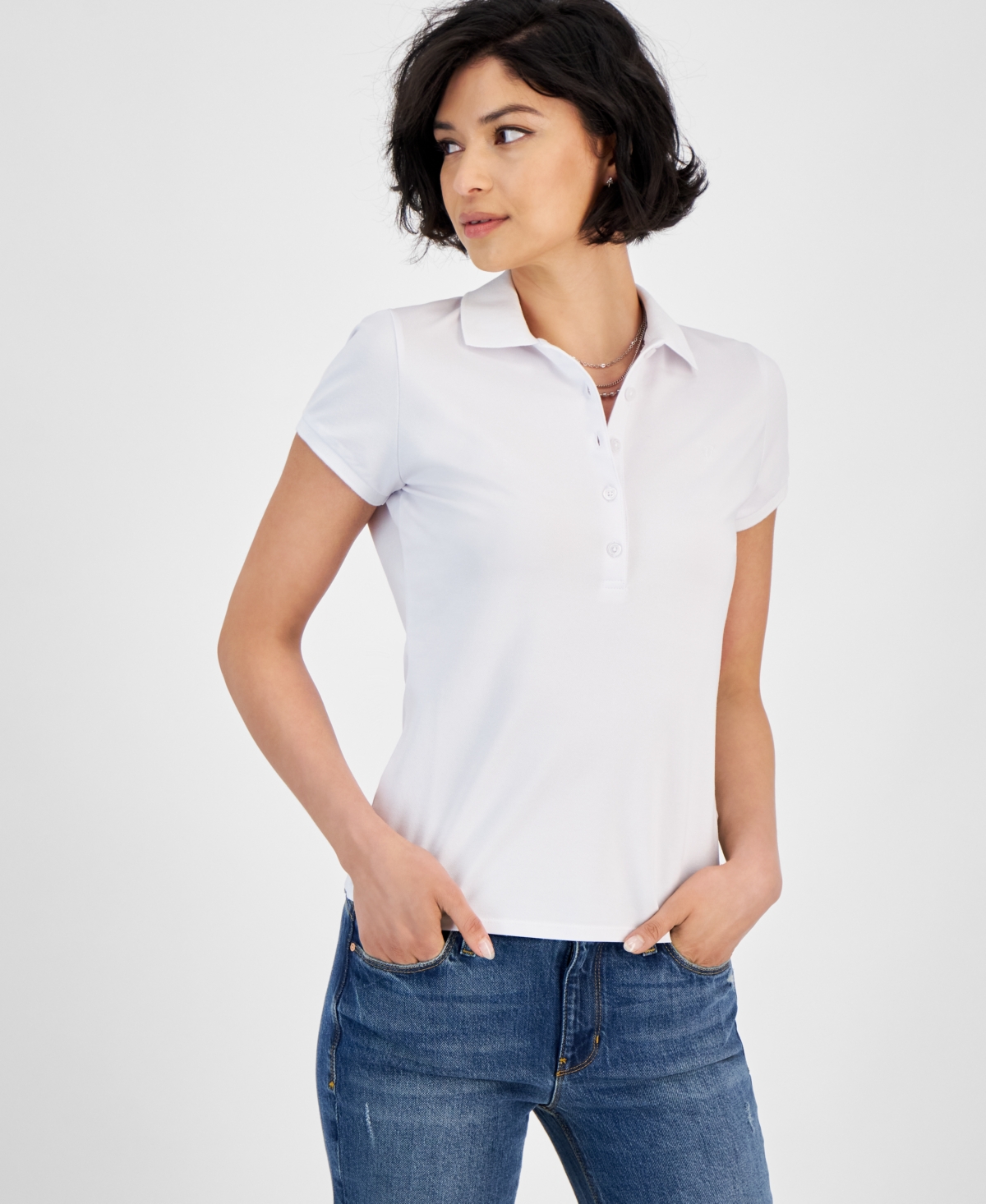 Shop Guess Women's Short-sleeve Polo Shirt In Pure White