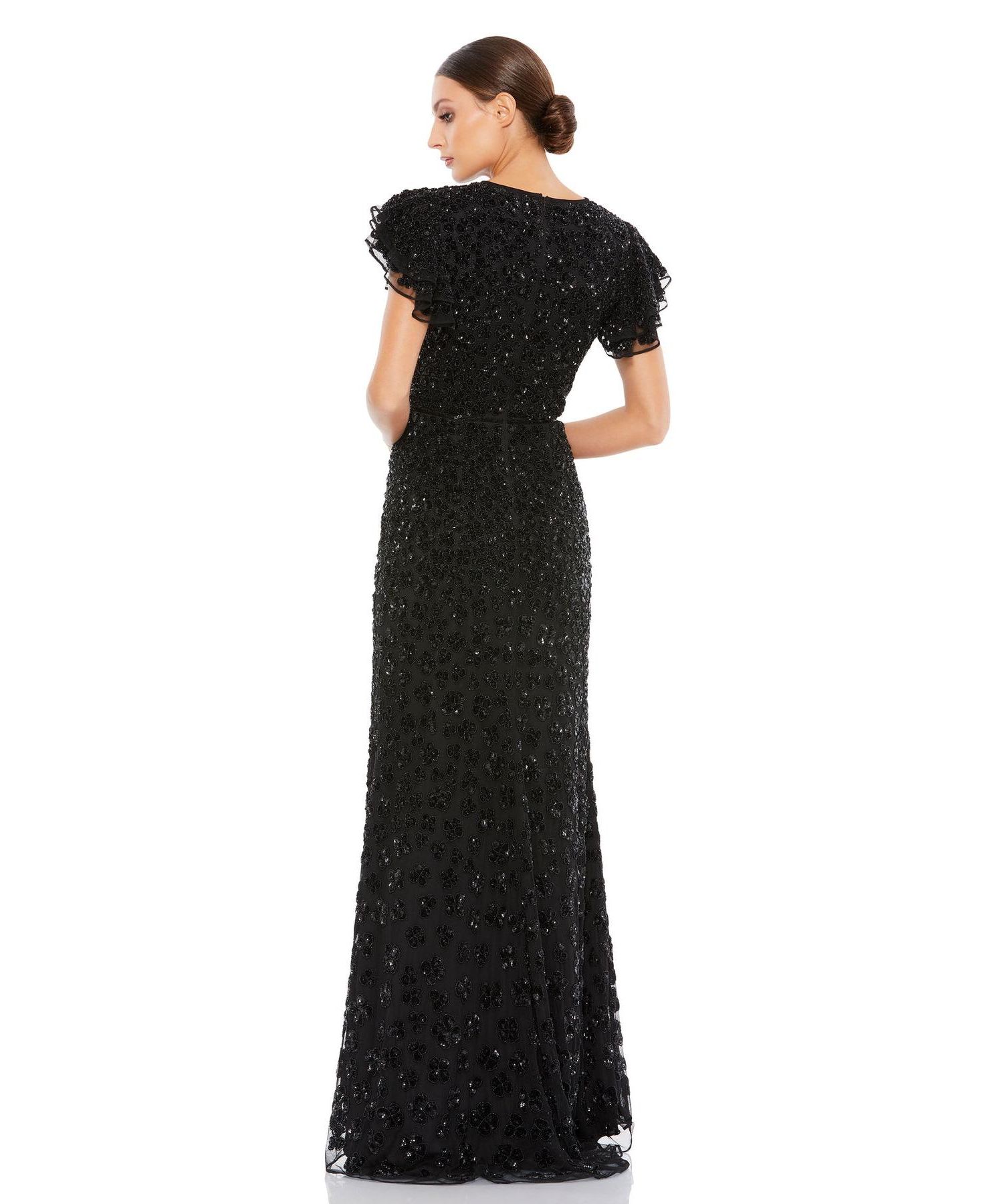 Women's High Neck Flutter Cap Sleeve Gown