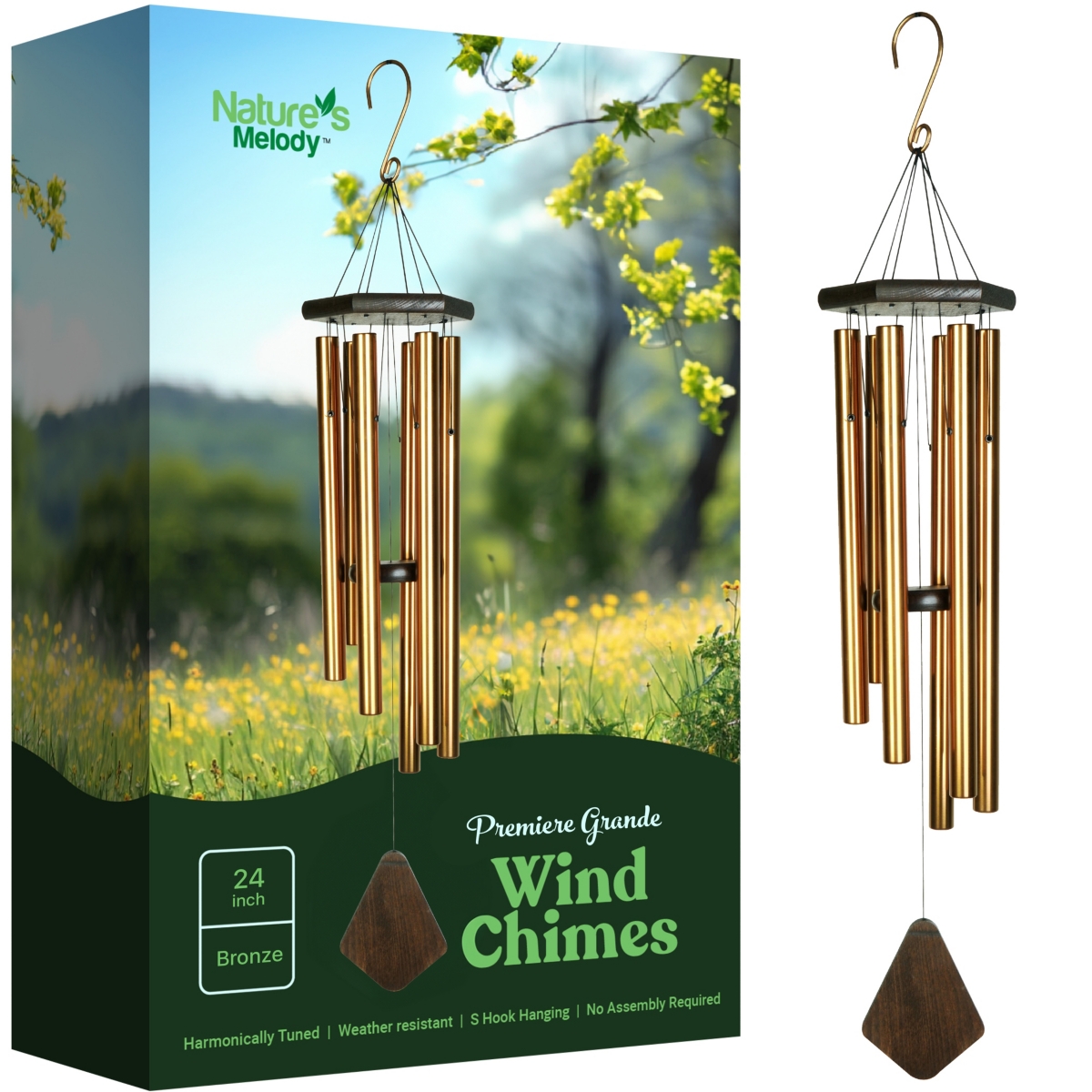 Premiere Grande Wind Chimes - 6-Tube E Pentatonic Scale Outdoor Wind chime - Bronze