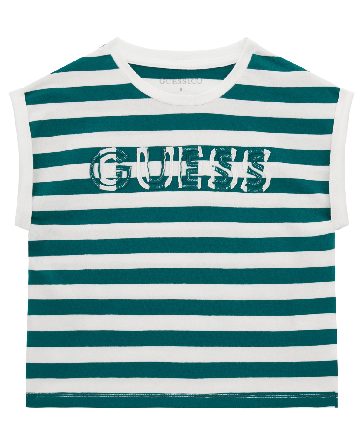 Shop Guess Big Girls Short Sleeve Stripe T-shirt With  Applique In Green