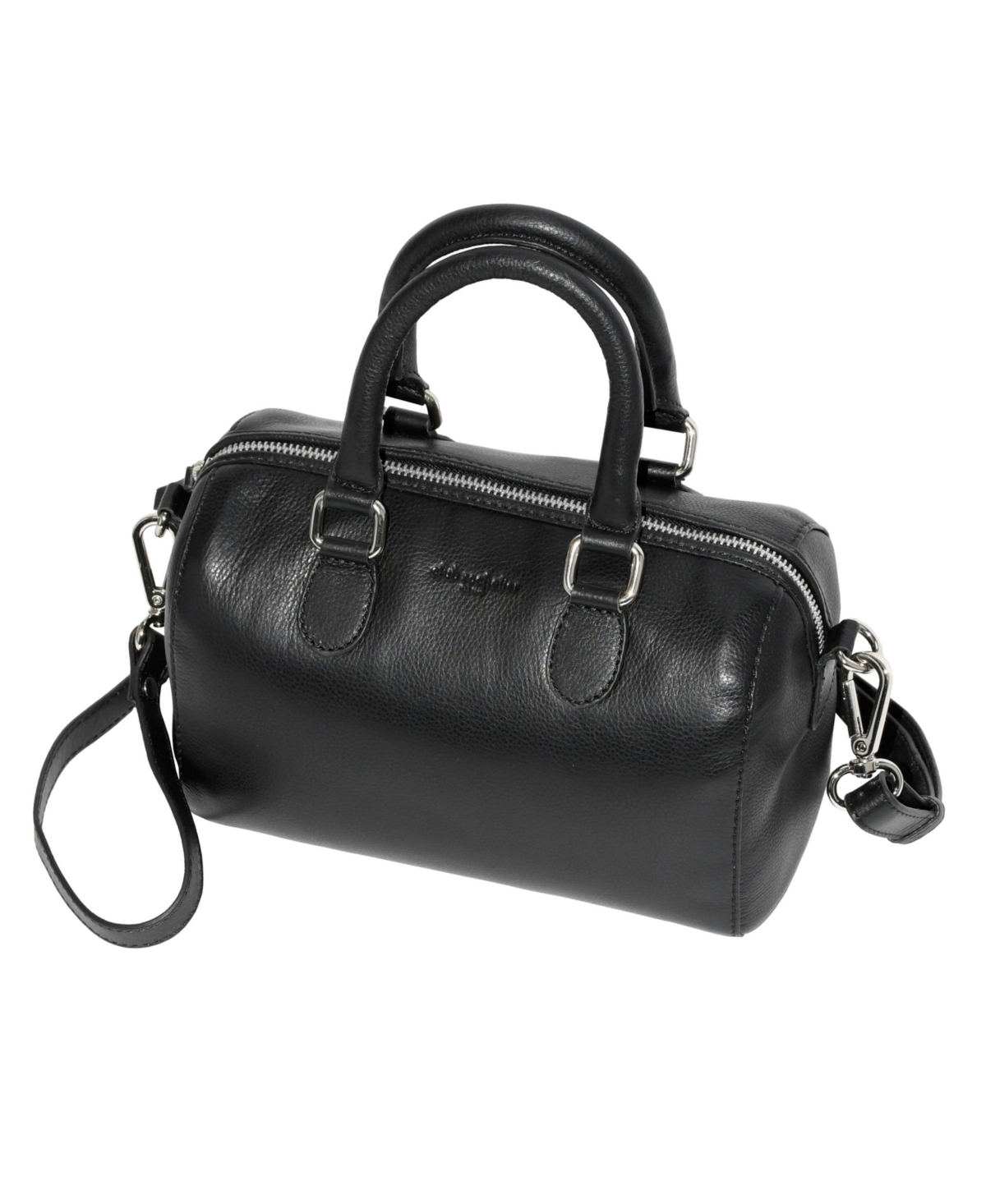 Ladies Leather Barrel Bag with Adjustable Strap - Black