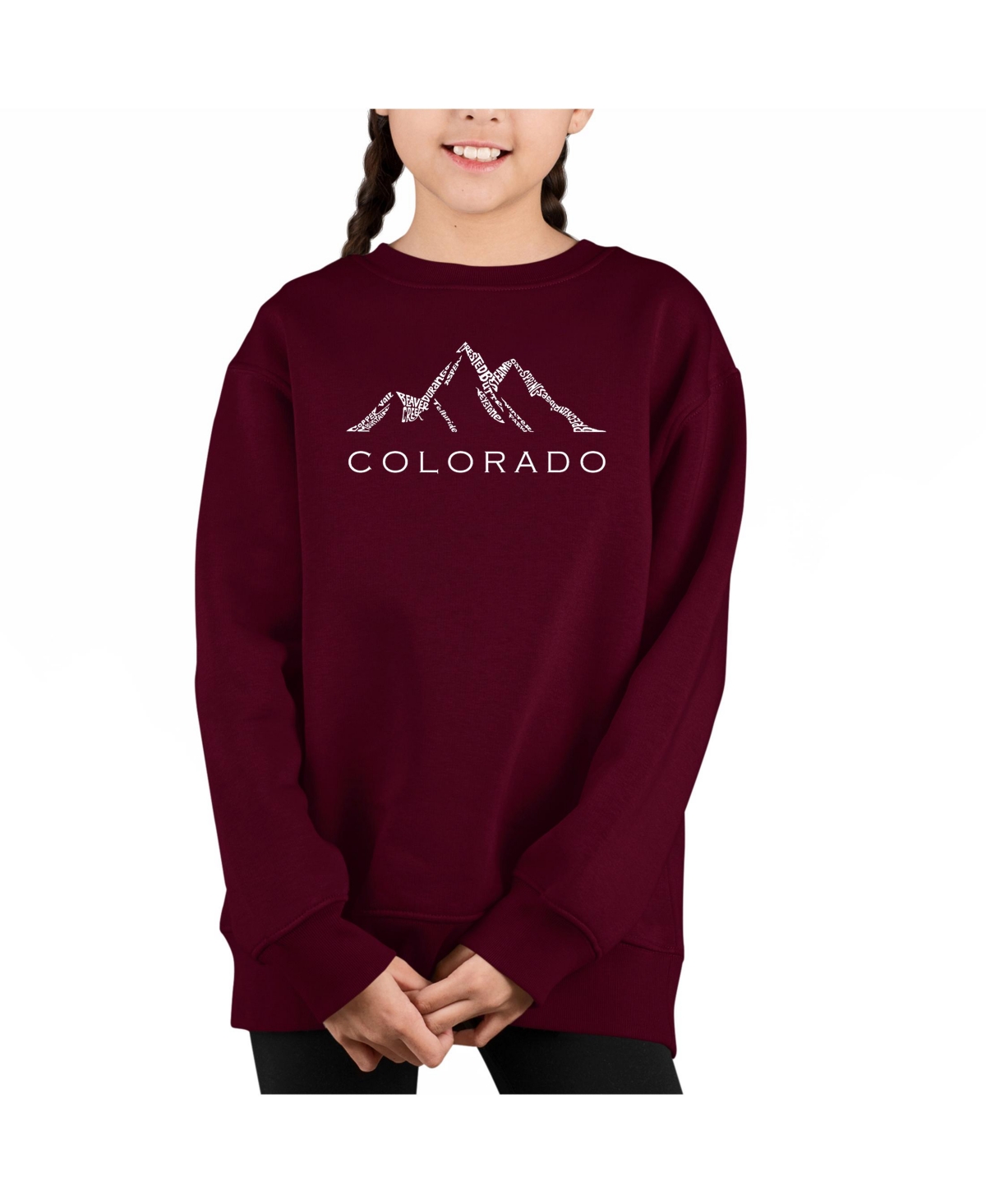 Colorado Ski Towns - Big Girl's Word Art Crewneck Sweatshirt