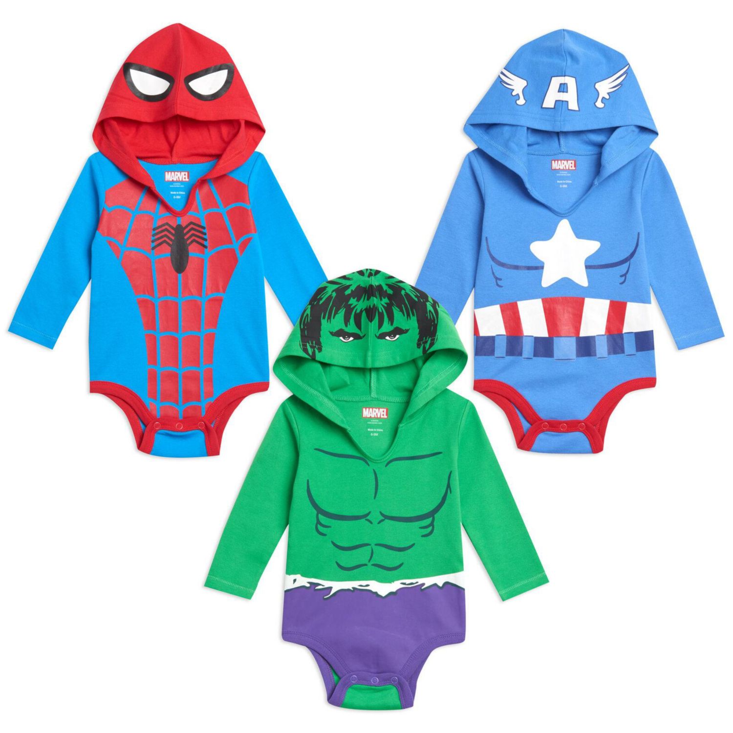 Baby Boys Hulk Captain America Spider-Man 3 Pack Cosplay Bodysuits