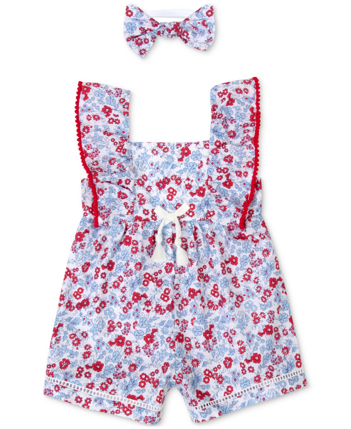 Shop Baby Essentials Baby Girls Cotton Floral-print Romper And Headband, 2 Piece Set In Navy