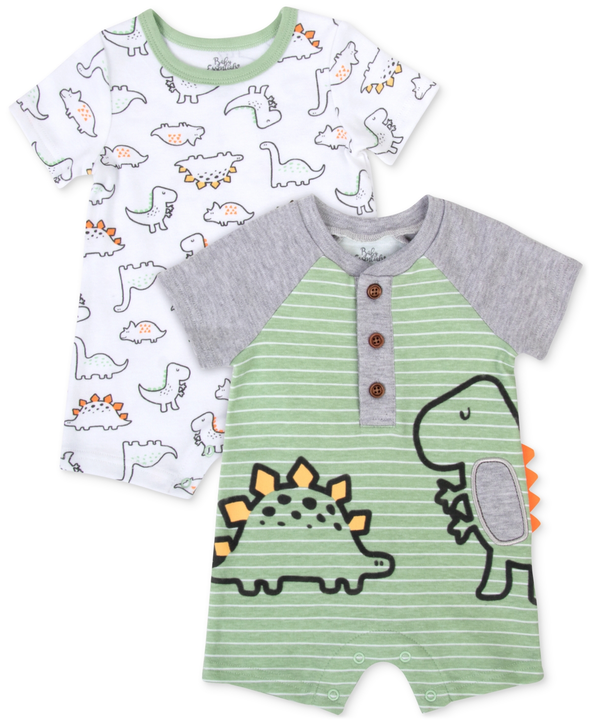 Shop Baby Essentials Baby Boys Dinosaur Rompers, 2 Pack In Light Green