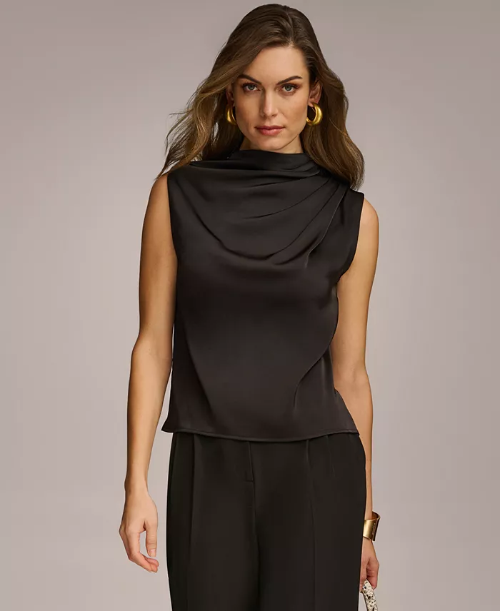 Women's Draped High Neck Sleeveless Top, Regular & Petite Sizes - thumbnail 6