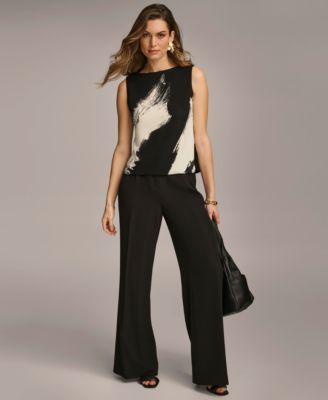 Women's Printed Crewneck Sleeveless Top, Regular & Petite Sizes