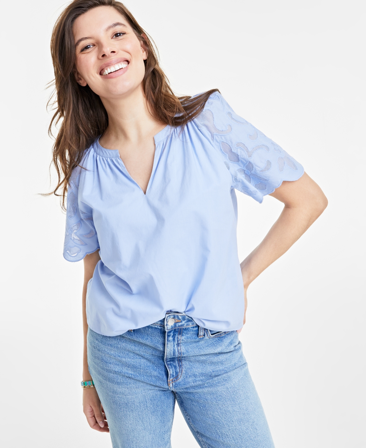 On 34th Women's Cutout Raglan Short-Sleeve Blouse, Created for Macy's