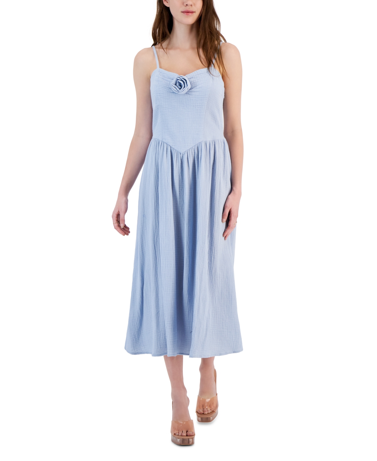 Tinseltown Juniors' Textured Rosette Midi Dress In Skylight Blue