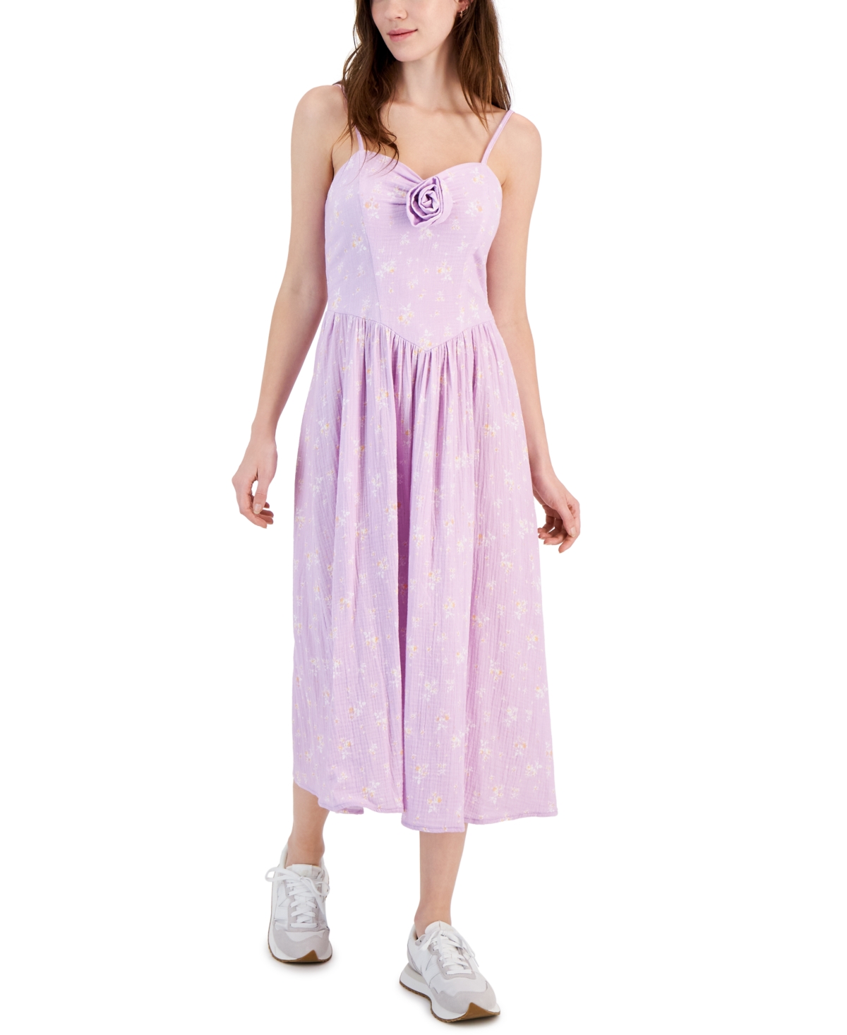 Tinseltown Juniors' Textured Rosette Midi Dress In Lavender Lily Ditsy