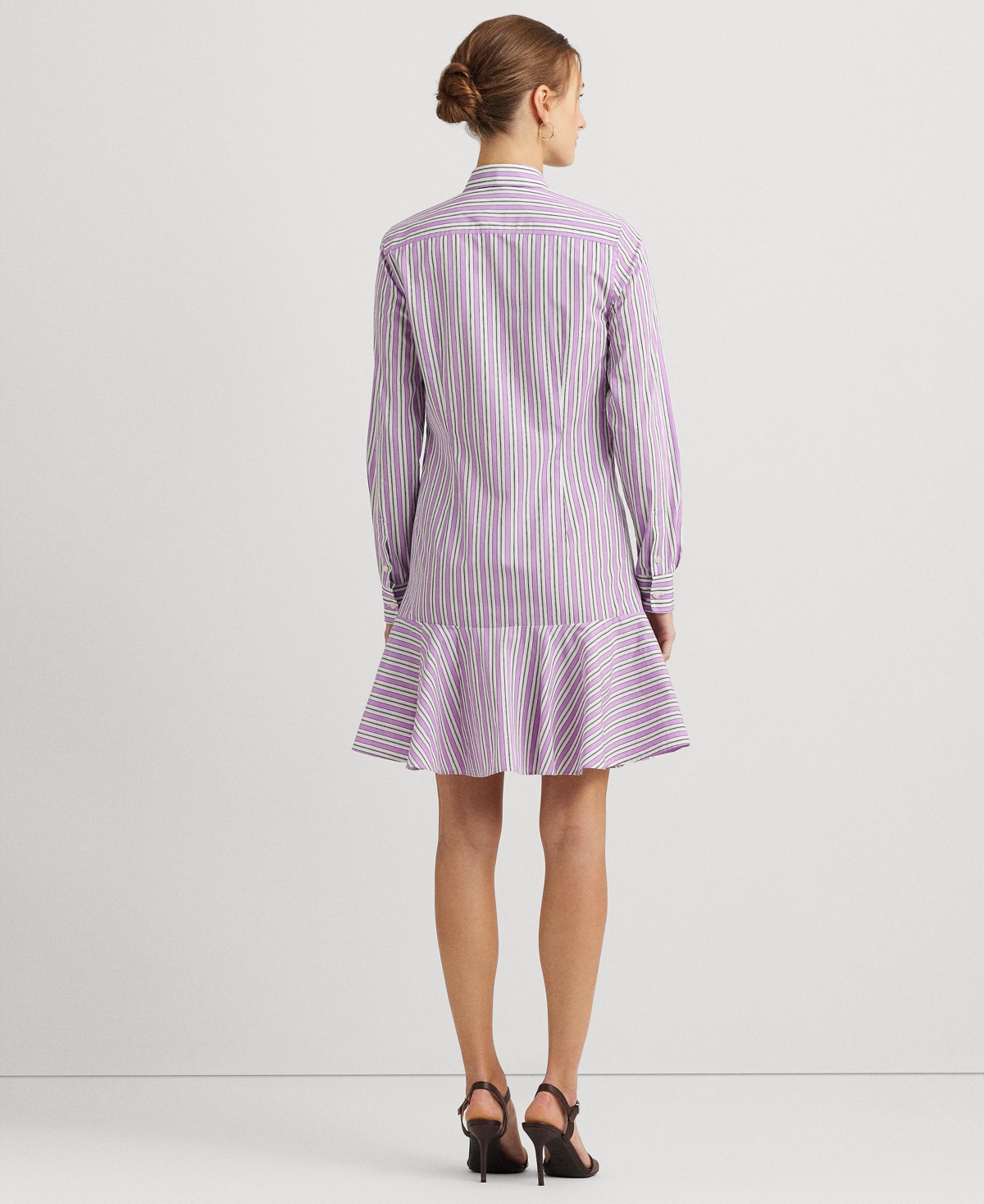 Shop Lauren Ralph Lauren Women's Striped Broadcloth Tie-neck Shirtdress In Purple Multi
