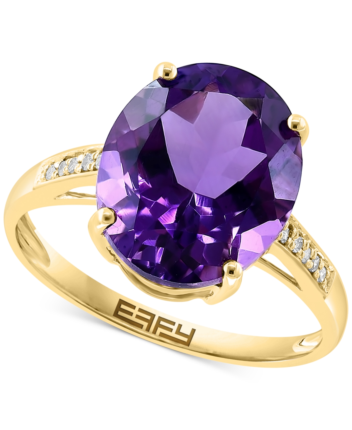 Shop Effy Collection Effy Amethyst (4-1/6 Ct. T.w.) & Diamond (1/20 Ct. T.w.) Oval Ring In 14k Gold