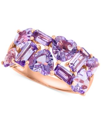EFFY&reg; Amethyst (7/8 ct. t.w.) & Pink Amethyst (4 ct. t.w.) Heart & Baguette Cluster Ring in 14k Rose Gold
