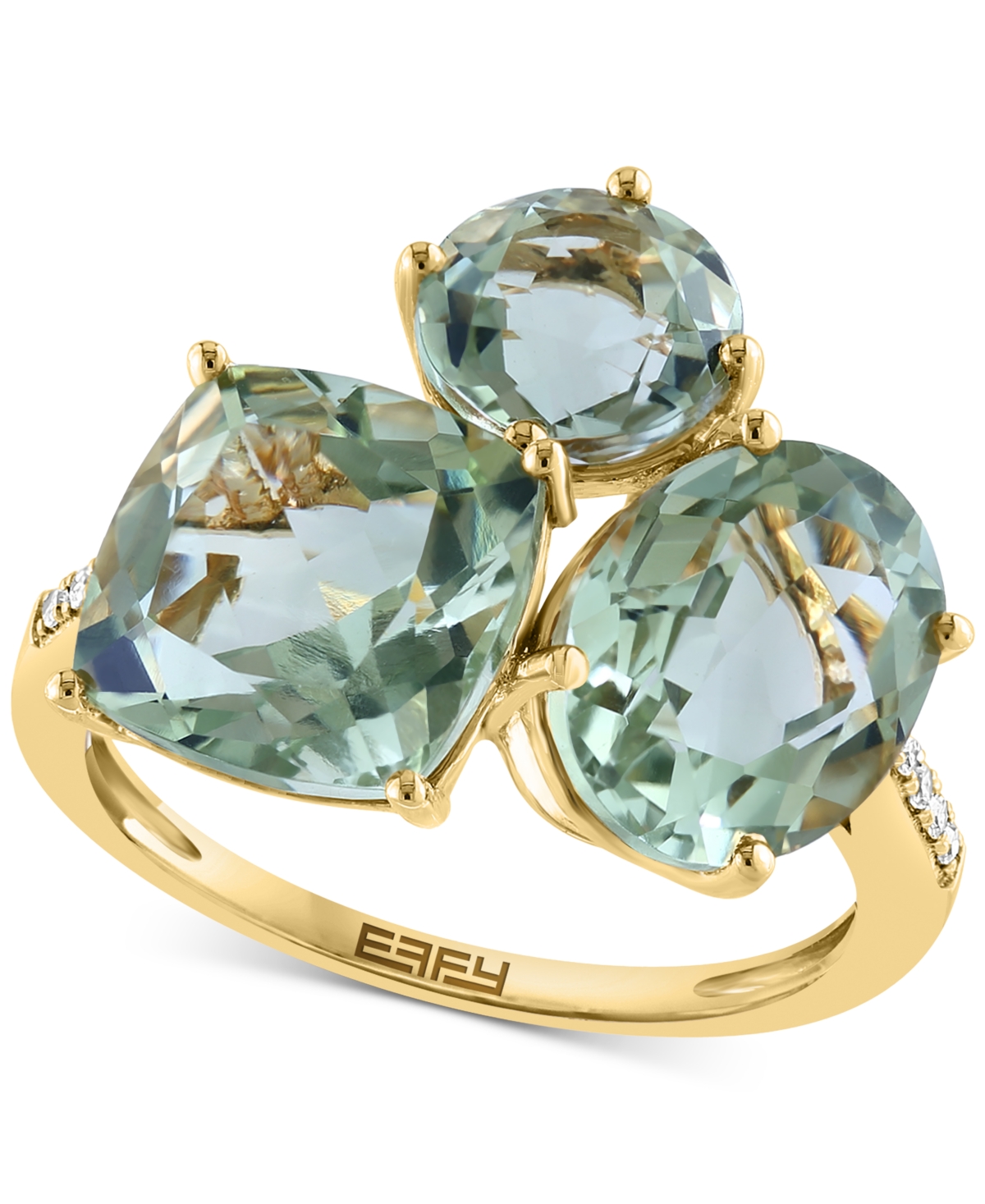 Shop Effy Collection Effy Green Quartz (8 Ct. T.w.) & Diamond (1/20 Ct. T.w.) Three Stone Ring In 14k Gold