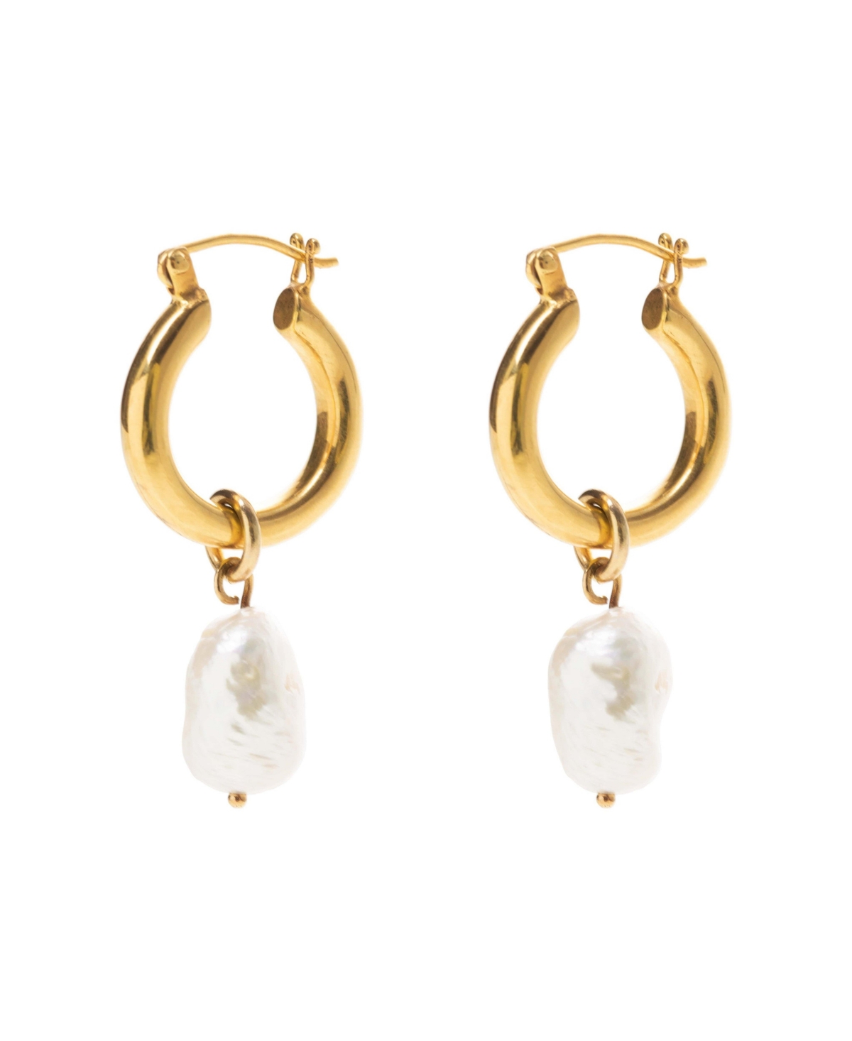 Gold Mini Hoops with Baroque Pearls - Gold