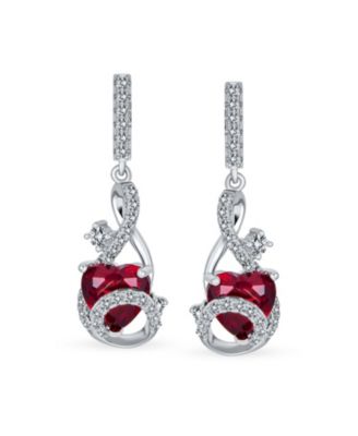 Cubic Zirconia Infinity Swirl CZ Accent CZ Red Heart Dangling Earrings Sterling Silver