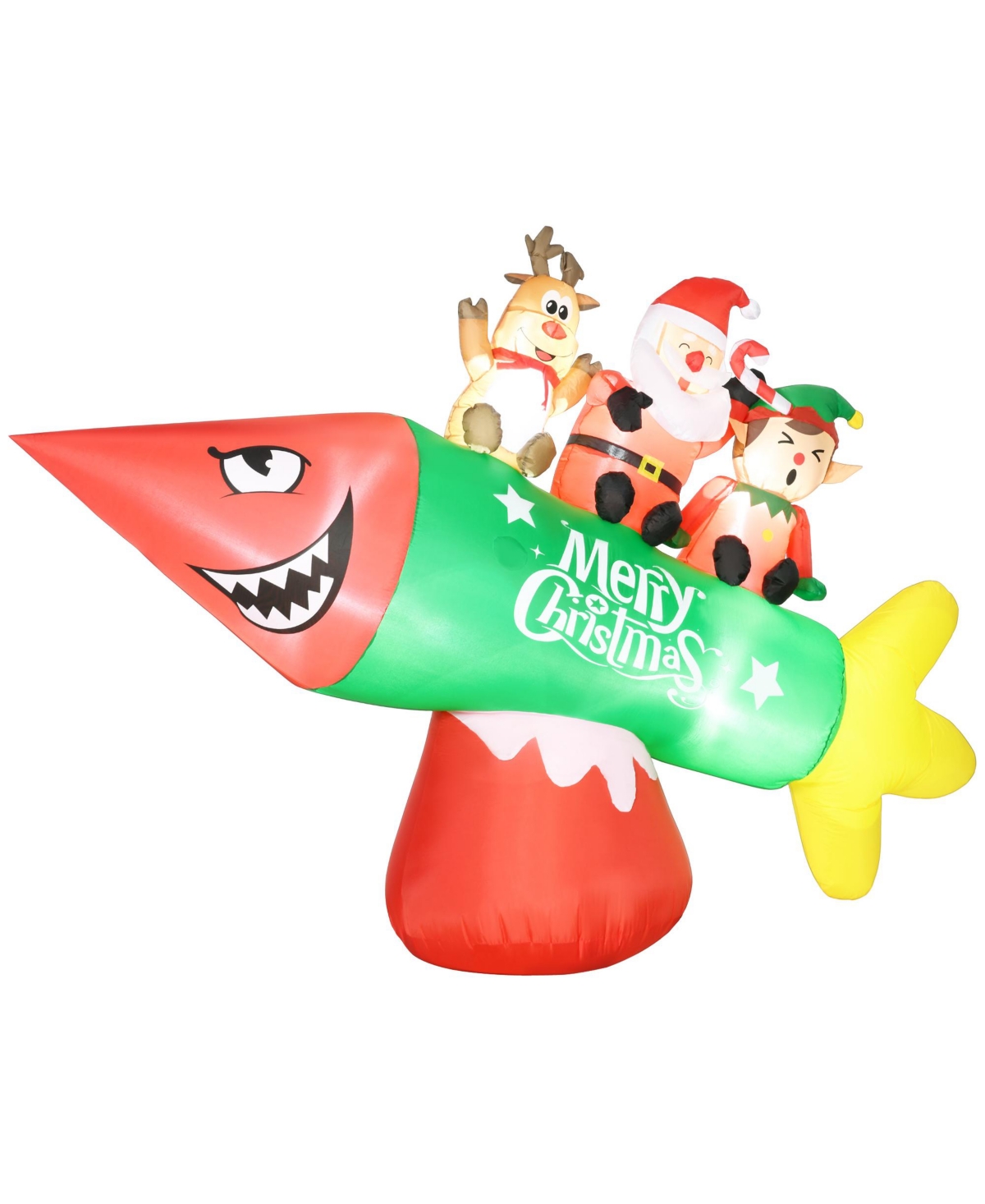 9' Inflatable Christmas Rocket with Santa Claus, Led Yard Display - Multi-colored