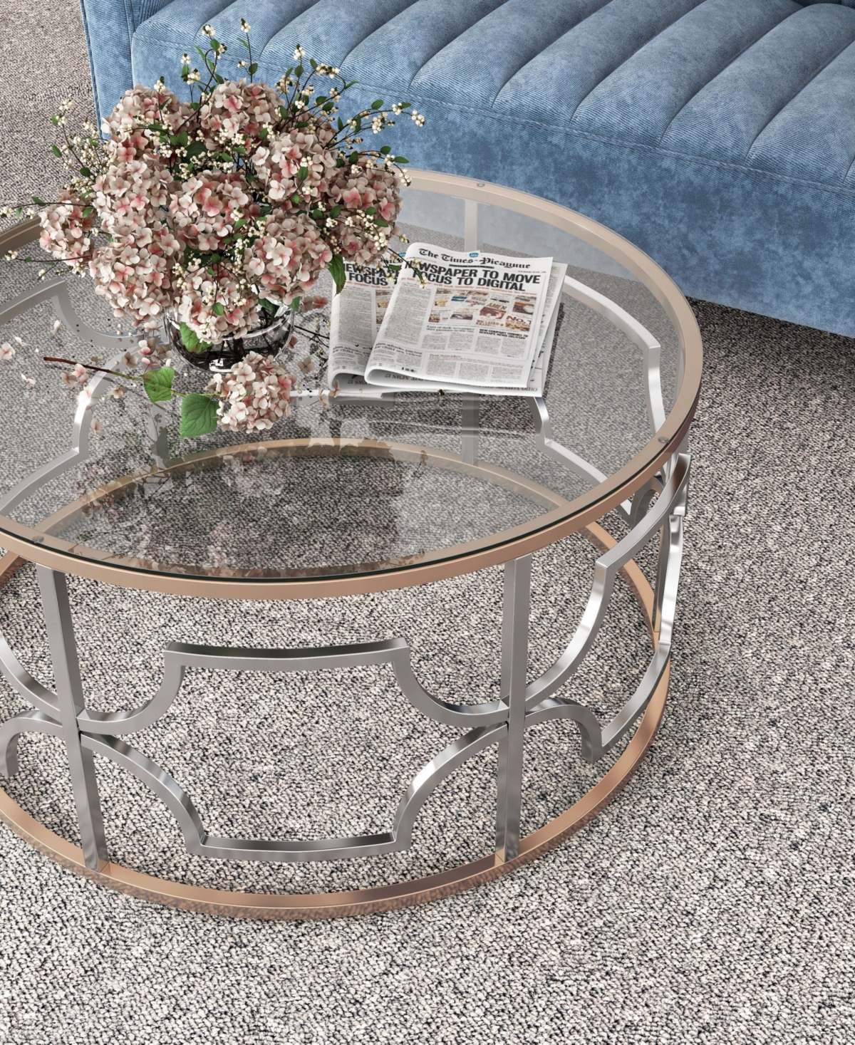 Shop Furniture Of America 36" Metal, Glass Camille Modern Round Glass Top Coffee Table In Chrome And Gold