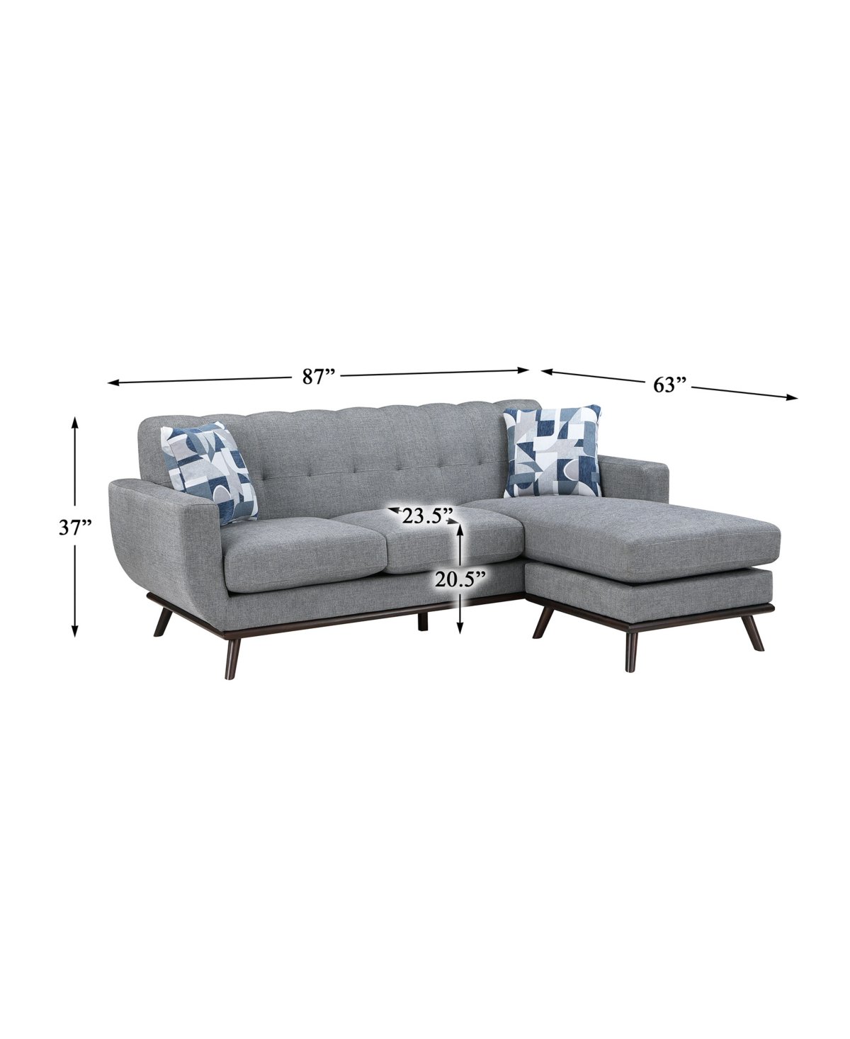 Homelegance White Label Andora Reversible 87" Sofa Chaise In Gray