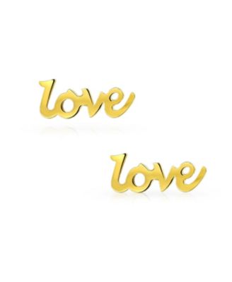 Petite Minimalist14K Yellow Gold Word Symbol Of Love Stud Earring Secure Screw back