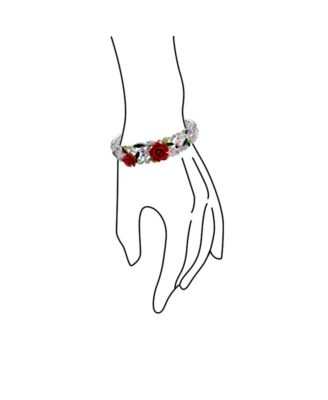 3D Carved Ladybug Spring Garden Floral Bouquet Red Rose Flower Cuff Bracelet Filigree