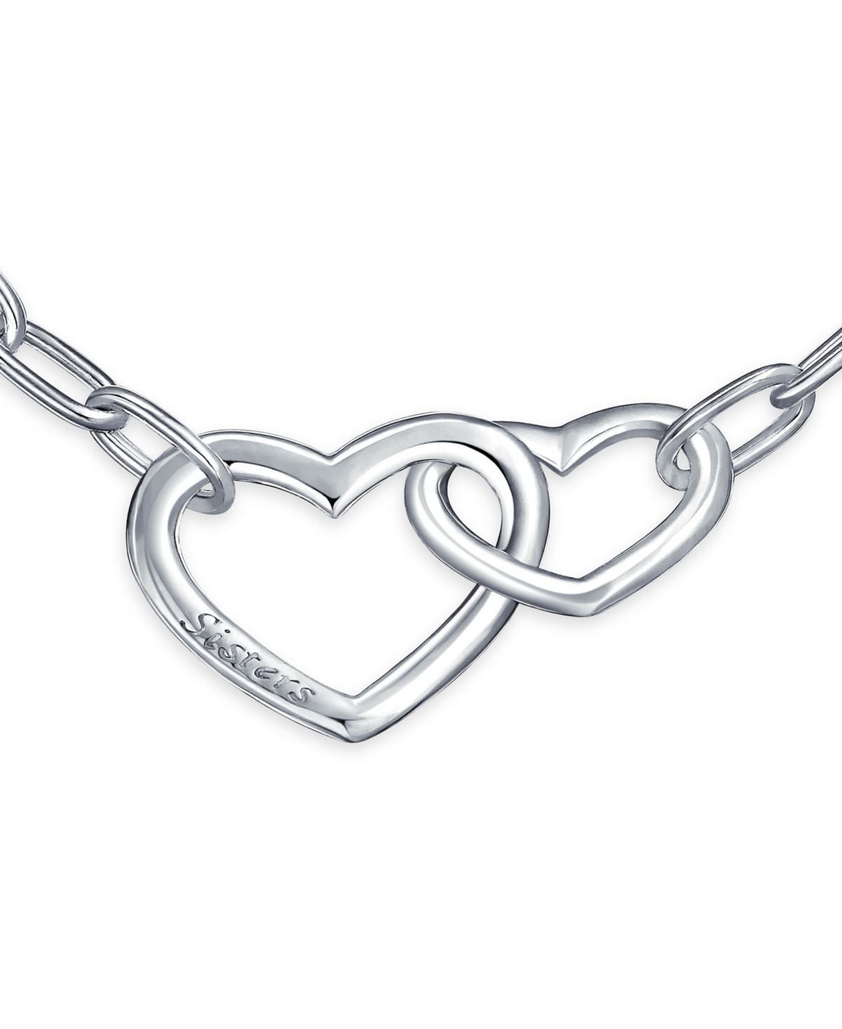 Bling Jewelry Couples Bff Sisters Intertwined Chain Link Charm Interlocking Open Hearts Bracelet For Women Sterling- Silver