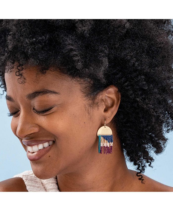 Ink + Alloy McKenzie brass bar long fringe earrings